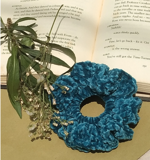 Peacock Blue Velvet Scrunchie