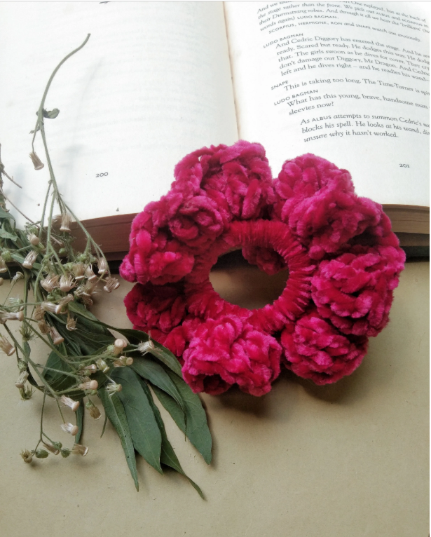 Magenta Pink Velvet Scrunchie